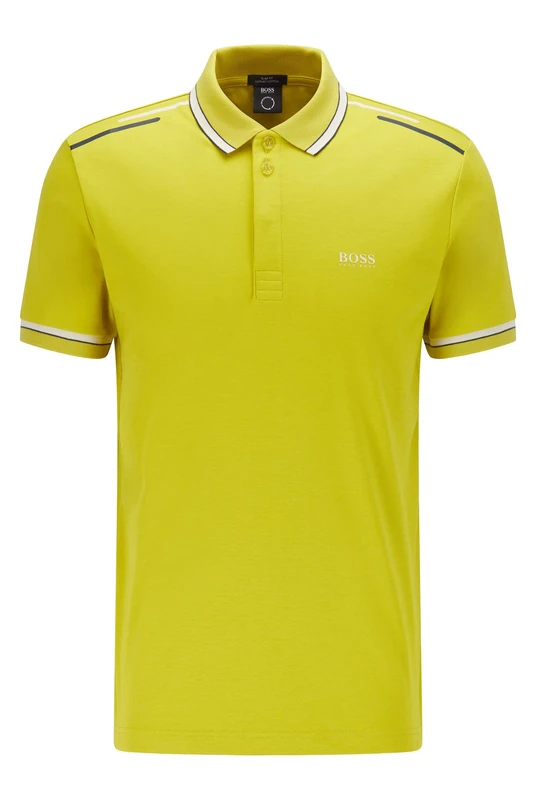 BOSS Mens Paule 2 Organic-Cotton Polo Shirt with Logo and Printed Stripes Green