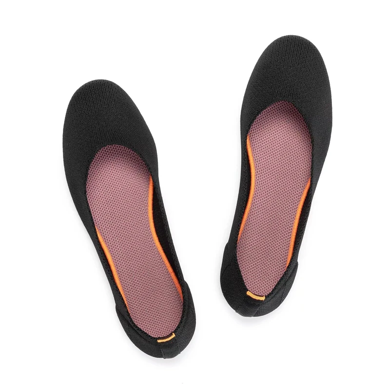 Frank Mully Women's Knitted Ballet Flat Round Toe Slip On Flats Shoes Classic Low Wedge Heel Ballerina Walking Flats Shoes, Black, 39.5 EU