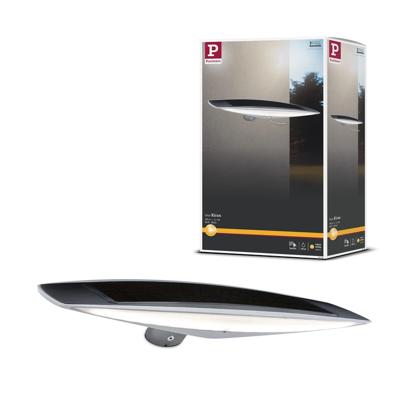 Paulmann Kiran 94338 LED Solar Outdoor Wall Light IP44 Motion Sensor Including 1x 5 Watt Solar Light White Solar Plastic 3000 K