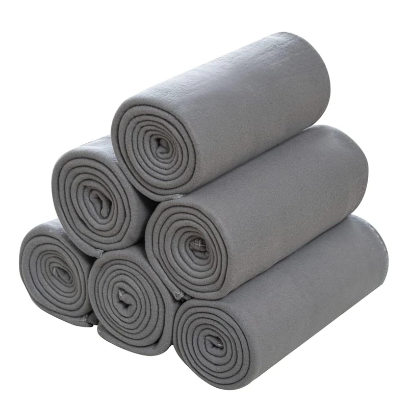CAI TENG Fleece Throw Blankets Lightweight Warm for Soft Cozy Pet-Friendly Bulk Fleece Blanket Solid for Home, Bed, Sofa, Dorm, Office, Gifts, Outdoor (Grey, Pack of 6-50 x 60 inch)
