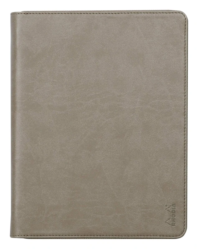 RHODIA 168101C - Rhodiarama Taupe Document Holder - for A5 or A5+ Notepads and Notebooks | Dimensions Closed 19.5x25.5 cm - Pocket for Tablet - Premium Faux Leather