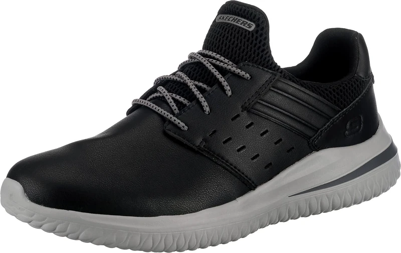 Skechers Men's Delson 3.0 Ezra Sneaker,Black Leather,6.5 UK
