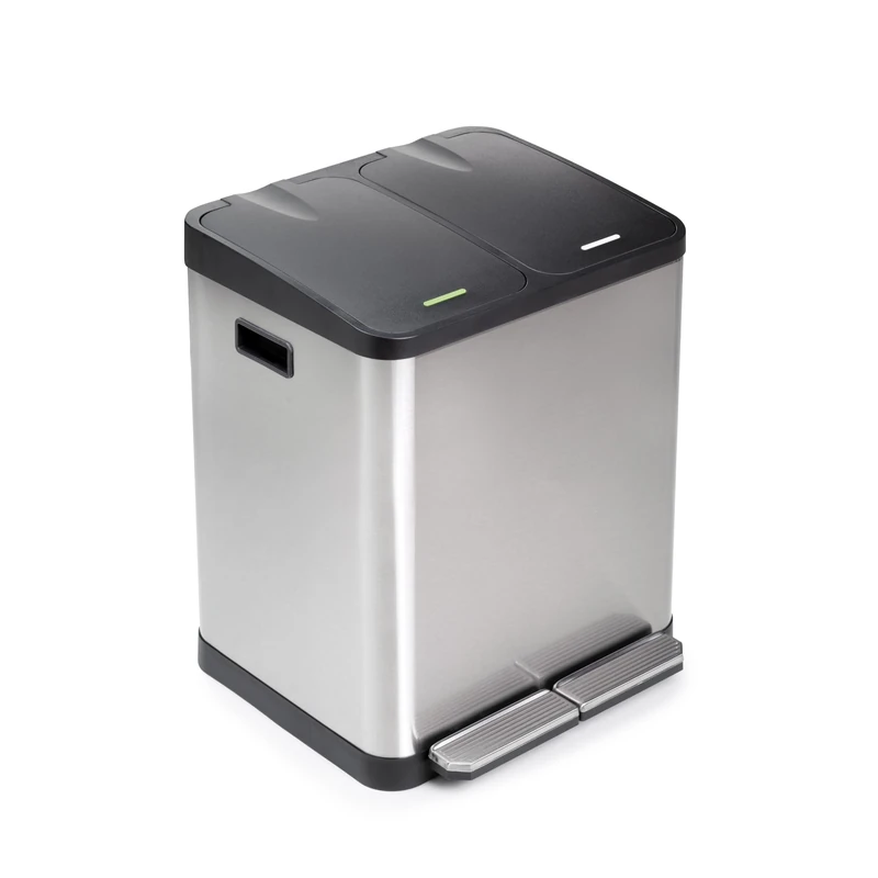 Emuca - Recycling containers, Waste Separation System, Pedal bin with 2 x15-litre compartments, stainless steel