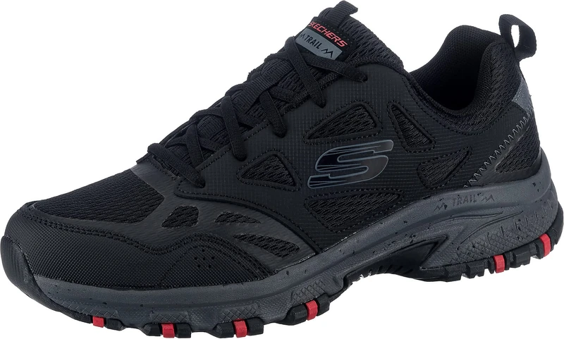 Skechers Men's Hillcrest Trekking Low Cut Shoes, Black Leather/Mesh/Synthetic/Charcoal Trim, 7 UK