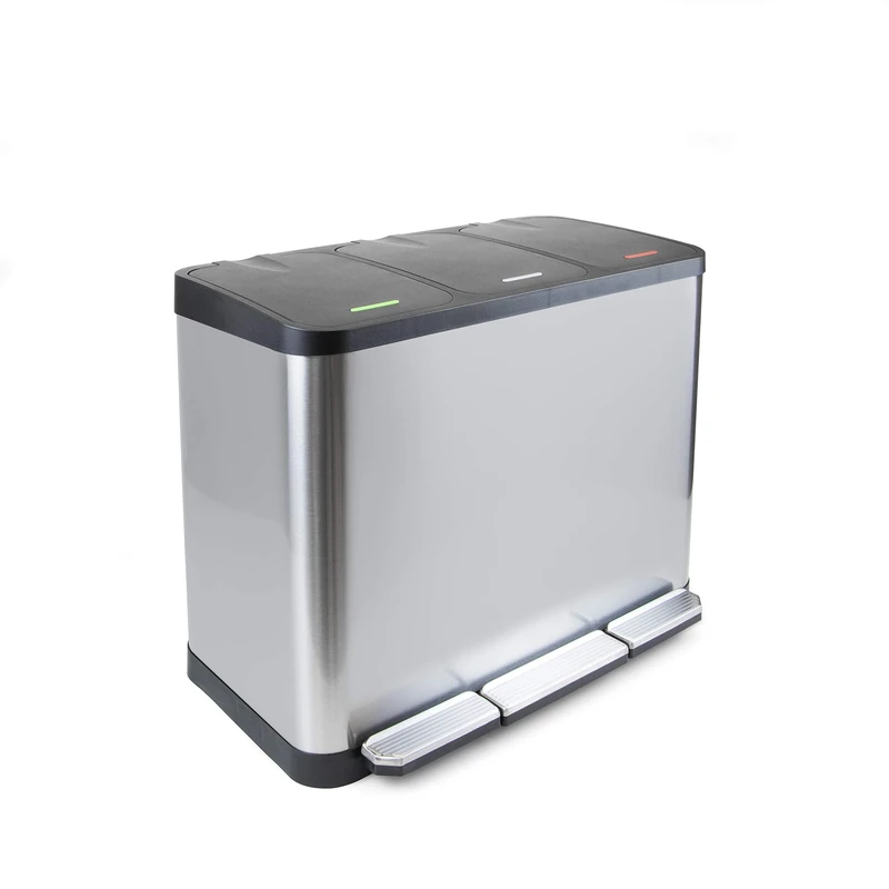 Emuca - Recycling containers, Waste Separation System, Pedal bin with 3 x 9-litre compartments, stainless steel