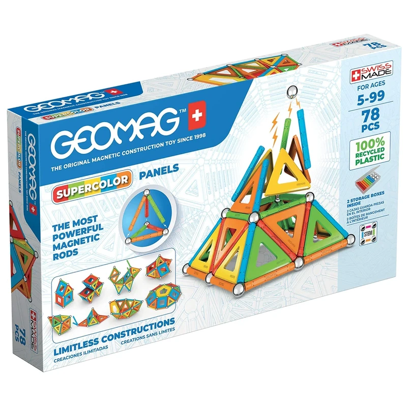 Geomag - Supercolor Magnetic Constructions for Kids, Magnetic Toy Green, Collection 100% Recycled Plastic, 78 Pieces