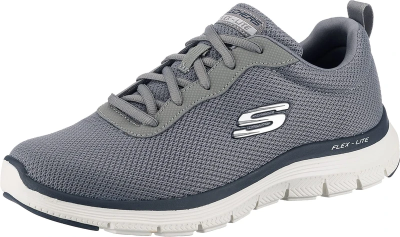 Skechers Men's Flex Advantage 4.0 Providence Sneaker, Grey Mesh/Pu/Navy Trim, 9 UK