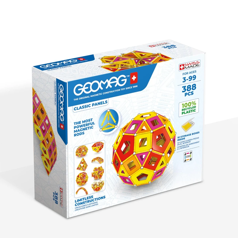 Geomag - Classic Masterbox Magnetic Building Blocks for Kids, Magnetic Toy, Green Collection 100% Recycled Plastic, 3-99 Years, 388 Pieces,Warm,192