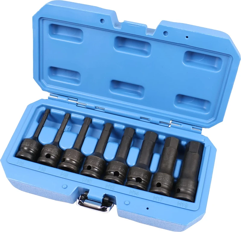 BRILLIANT TOOLS BT022615 1/2 Inch Impact Bit Socket Hexagon Socket, 5-19 mm Set, 8-Piece [Powered by KS Tools]