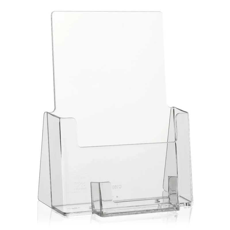 taymar DIN A5 Table Brochure Stand, Flyer Stand with Business Card Compartment, Transparent Brochure Holder Plus Business Card Holder, Pack of 8