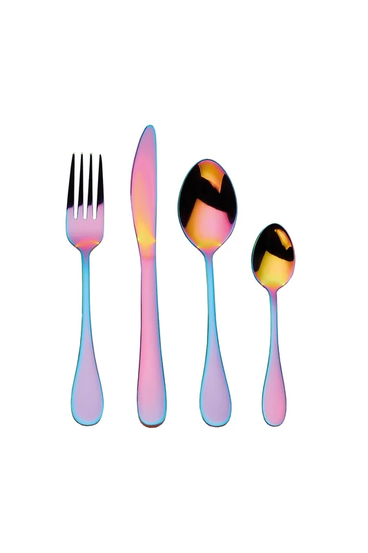 Mikasa Rainbow Cutlery Set, Iridescent Stainless Steel, Knives, Forks, Spoons, Teaspoons, Dishwasher Safe, 16pc Set for 4 - Image 1