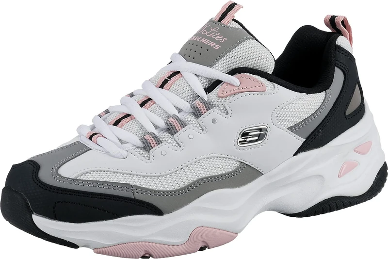 Skechers Women's D'lites 4.0 Fresh Diva Sneaker,White Leather Mesh Black Pink Trim,4.5 UK