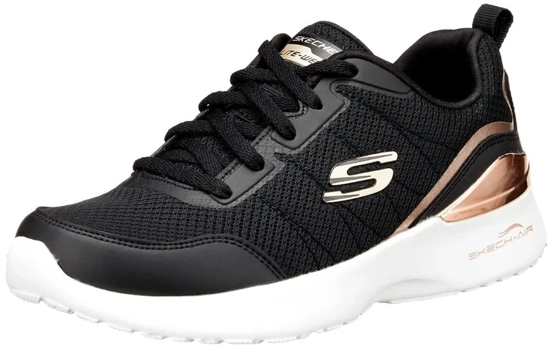 Skechers Women's Skech-Air Dynamight The Halcyon Sneaker, Black Mesh/Rose Gold Trim, 3 UK