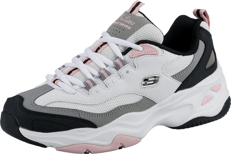 Skechers Women's D'lites 4.0 Fresh Diva Sneaker,White Leather Mesh Black Pink Trim,2.5 UK