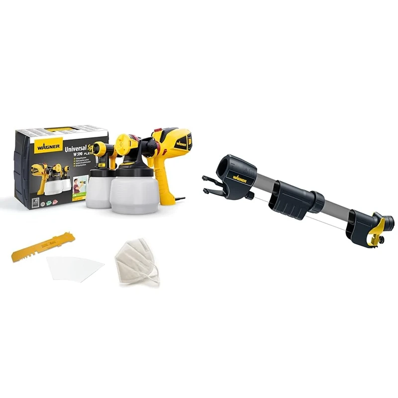 Wagner 2361756 Handle Extension for high Ceilings, Walls or Floors, 60 cm, Black + Wagner Universal Sprayer W 590 FLEXiO - Electric Paint Sprayer for Wall & Ceiling/Wood & Metal Paint