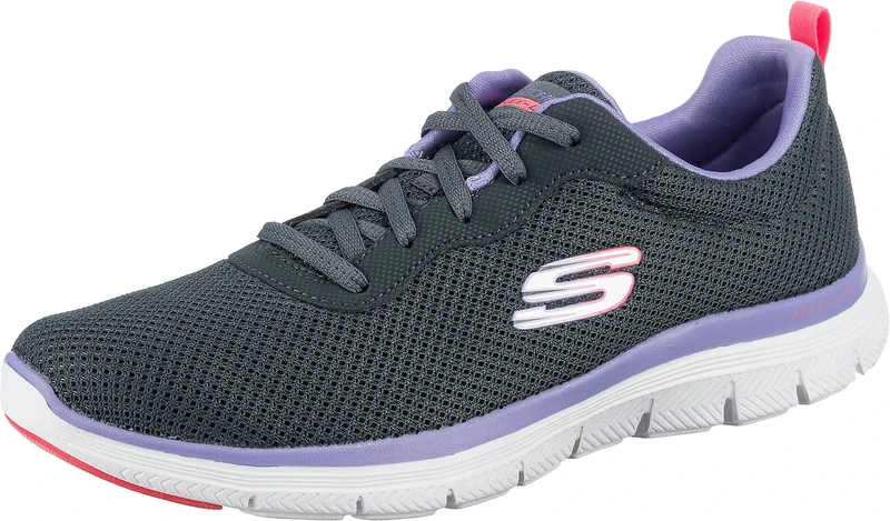 Skechers Women's Flex Appeal 4.0 Brilliant View Sneaker, Charcoal Mesh Lavender Trim, 10 UK