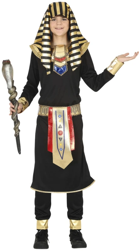 FIESTAS GUIRCA | Egyptian Teen Fancy Dress Costume (14-16 Years) - Tunic, Belt, Collar, Trousers and Headpiece - Pharaoh and Ancient Egypt Costumes for Halloween and Parties - Black and Gold