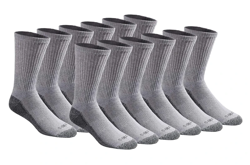 Dickies Men's Big & Tall Dri-tech Moisture Control Crew Socks Multipack, Grey (12 Pairs), Shoe Size: 15-17