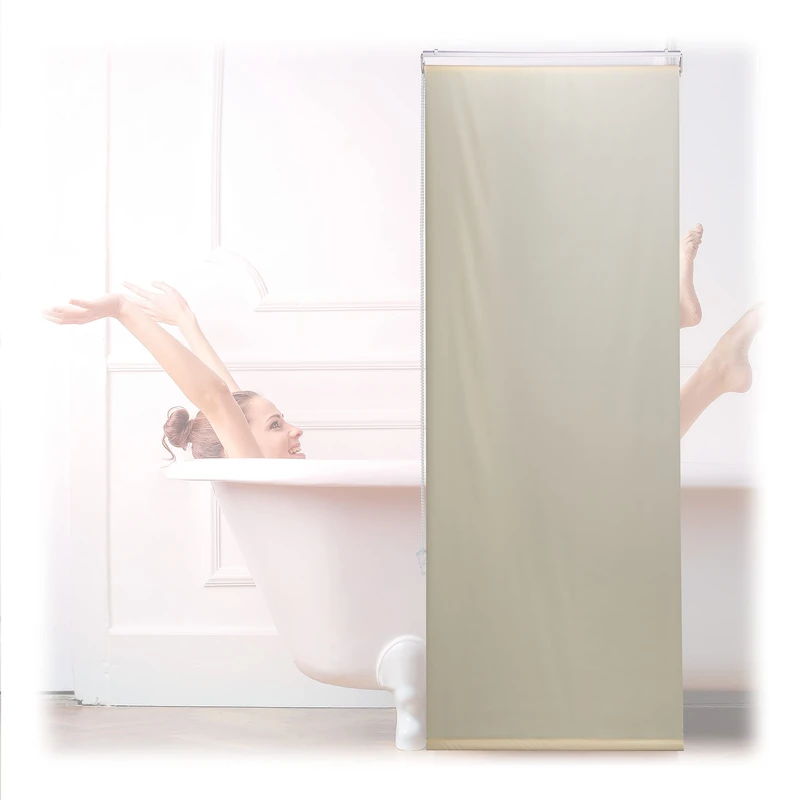 Relaxdays Bathroom Roller Blind, for Shower & Bathtub, Water Repellent, Quick Drying, Ceiling & Window, 60x240cm, Beige