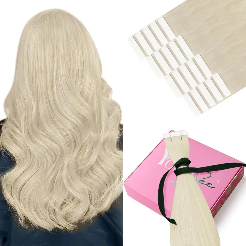 YoungSee 20pcs Blonde Tape in Hair Extensions Human Hair 12Inch 30g Platinum Blonde Tape Hair Extensions Tapes Real Human Hair Short Straight Hair for Women