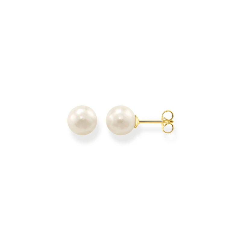 THOMAS SABO Ear studs pearl gold 925 Sterling Silver, 18k Yellow Gold Plating