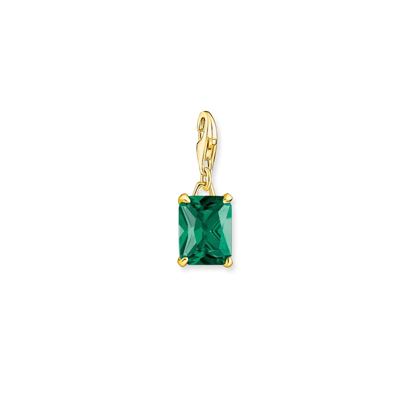 Thomas Sabo Charm pendant large green stone 925 Sterling Silver, 18k Yellow Gold Plating
