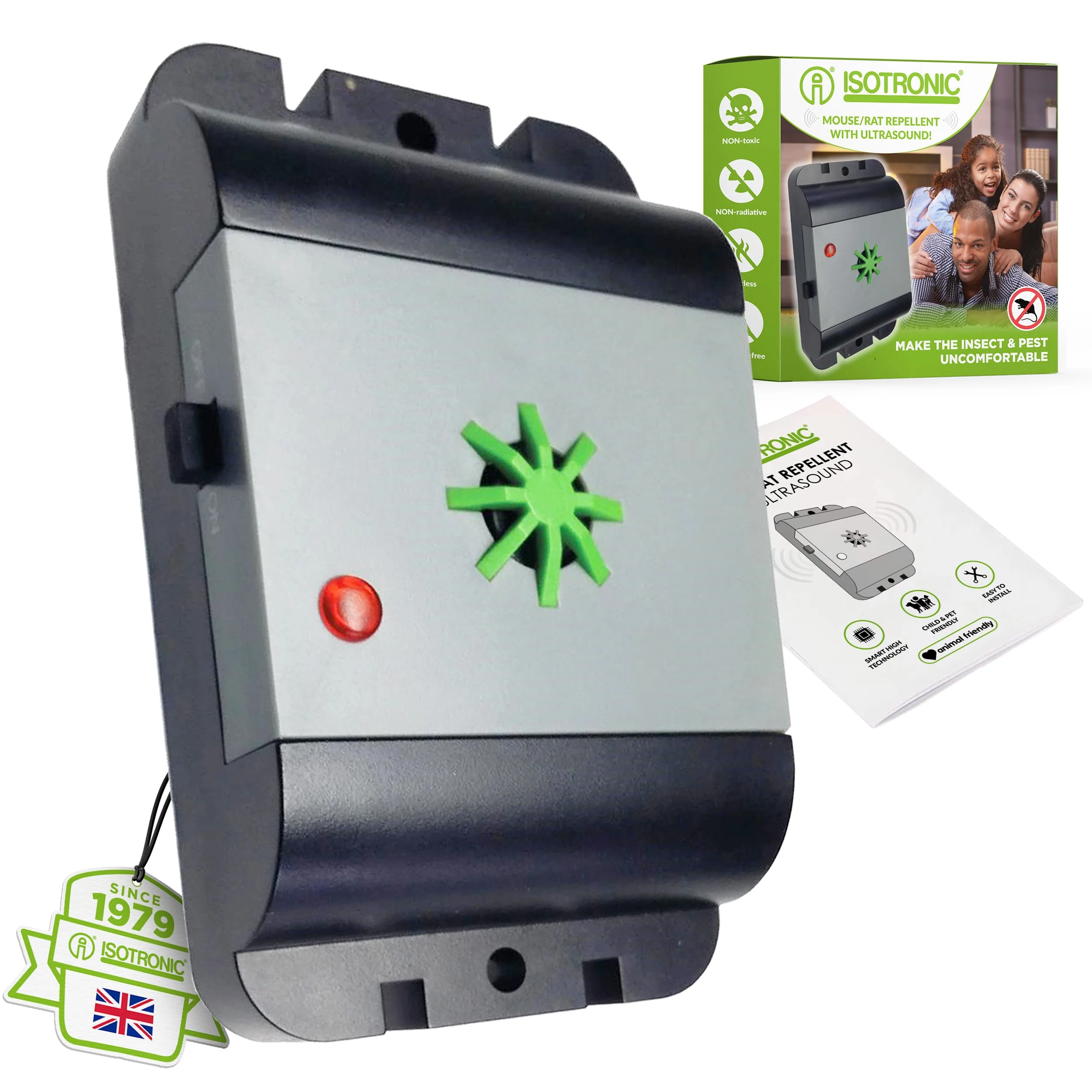 ISOTRONIC® Ultrasonic Mouse & Rat Repellent, battery operated Mice Repeller, Rodent Scare for indoor, outdoor and garden