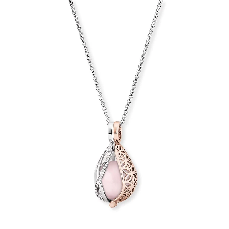 Angel Whisperer Women's Sterling Silver Necklace with Interchangeable Power Stone Pendant Rose Quartz Two-Colour - Lobster Clasp - Adjustable in Three Lengths - Nickel-Free, 12mm, Sterling Silver