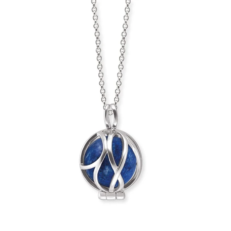 Engelsrufer Angel Whisperer Women's Necklace Made of Sterling Silver with Power Stone Ball Pendant – Lobster Clasp, Adjustable in Three Lengths, Nickel-Free, 50cm, Sterling Silver, Lapis Lazuli