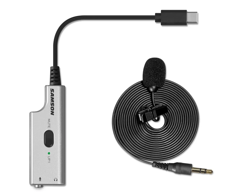 Samson LMU1 Lavalier Microphone with USB Audio Adapter for PC Mac Chromebook Plug and Play Omnidirectional Mic with Headphone Output and Mute Switch