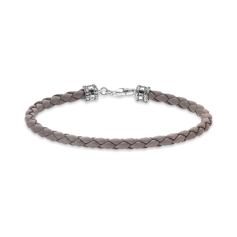Thomas Sabo Leather bracelet grey 925 Sterling Silver, Blackened, Leather