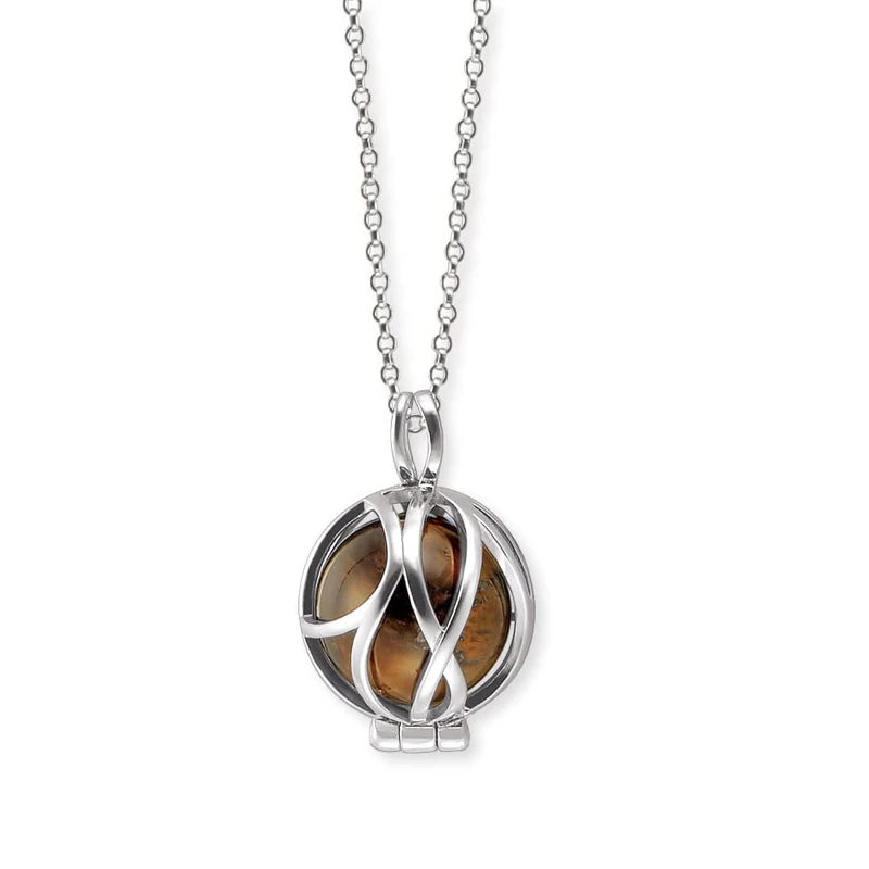 Engelsrufer Angel Whisperer Women's Necklace Made of Sterling Silver and Power Stone Ball Pendant – Lobster Clasp – Adjustable in Three Lengths – Nickel-, 14,5mm, Sterling Silver, Tigers Eye