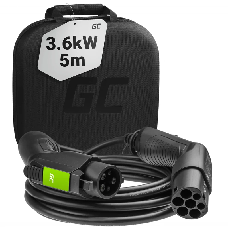 Green Cell® GC Type 1 Charging Cable for EV Electric Cars PHEV | 3.6kW | 16A | Type 1 to Type 2 | 5 Metres | 1-Phase | Compatible with Toyota Prius, Fiat 500, Nissan Leaf