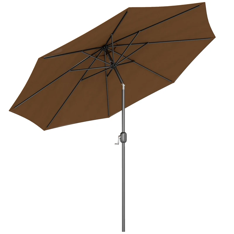 Outsunny 3(m) Garden Parasol Umbrellas, Outdoor Sun Shade with 8 Ribs, Tilt and Crank Handle for Balcony, Bench, Garden, Coffee