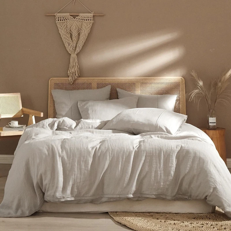 Ivellow King Size Linen Duvet Cover Set: 100% Washed French Linen, 3 Pieces (1 Duvet Cover, 2 Pillowcases), Natural, Solid