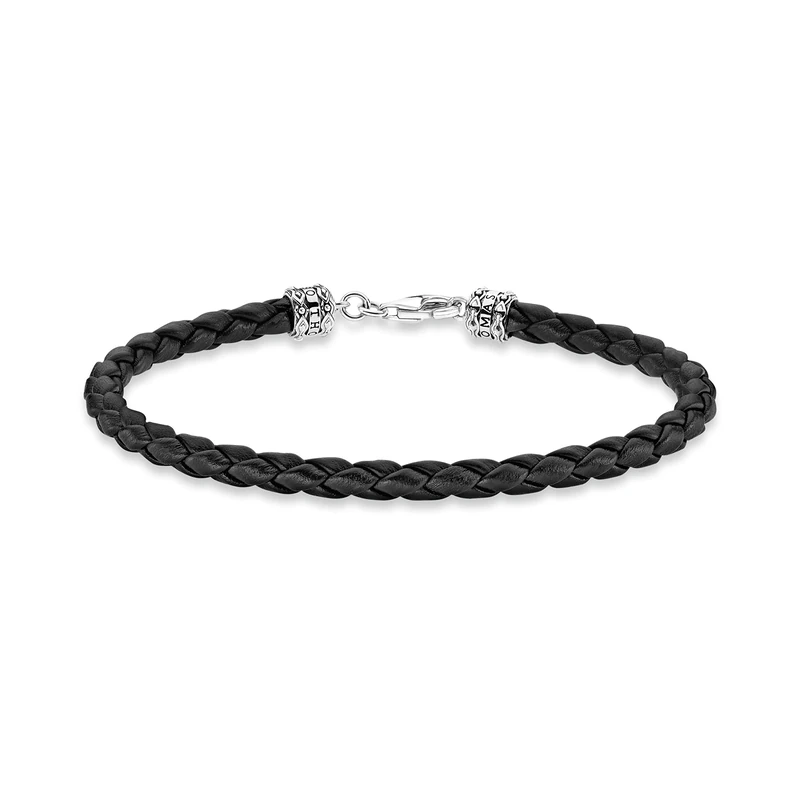 Thomas Sabo Unisex Leather Bracelet Black 925 Sterling Silver, Blackened, Leather A2011-682-11