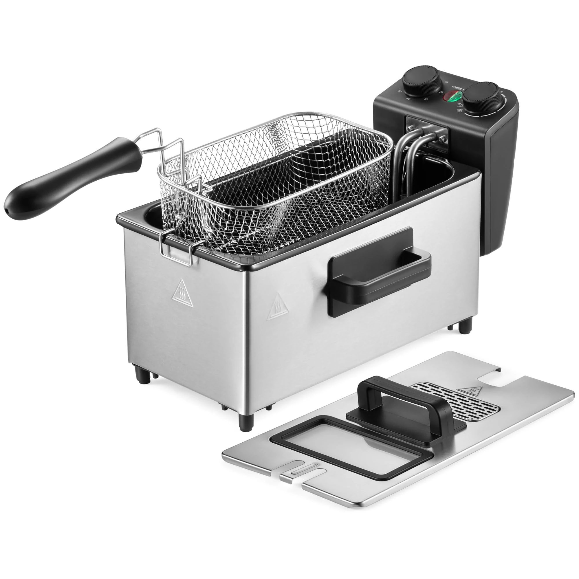 VonShef Deep Fat Fryer 3L Capacity 2000W – Cooks up to 1kg of Food, Stainless Steel Fryer for Chips & More, Adjustable Thermostat, Non-Slip, Easy Clean, Non-Stick Removable Oil Container & Basket