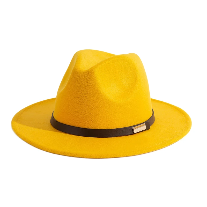 Gossifan Fedora Hats for Men Wide Brim Panama Hat with Classic Belt, B-Belt Yellow, Medium
