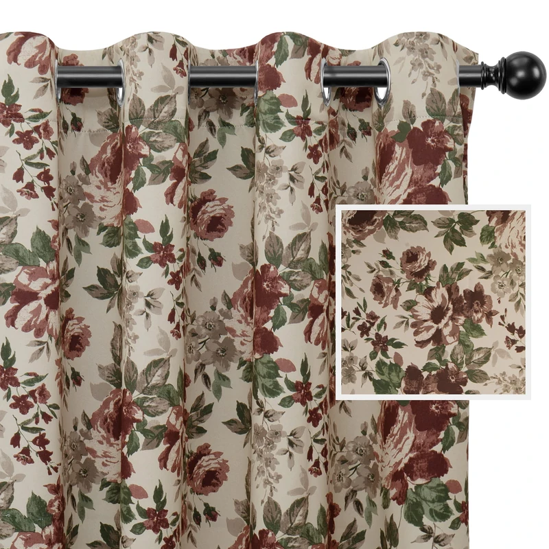 Easy-Going Printed Blackout Curtain 84 Inch Length Grommet Thermal Insulated Room Darkening Window Curtain for Bedroom, Living Room, Kids Room (Set of 2 Panels, Beige)
