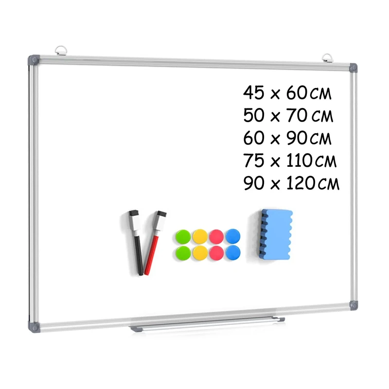 DOLLAR BOSS Magnetic Whiteboard 75 X 110 cm Dry Erase White Board for Walls with Pen Tray, Aluminium Trim and Dry-Wipe Writing Surface for School, Home and Office