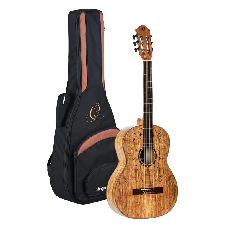 Ortega Guitars 4/4 Classical Guitar – Slim Neck – The Private Room Series – Including Gig Bag – Spalted Maple, Natural (RSM-REISSUE)