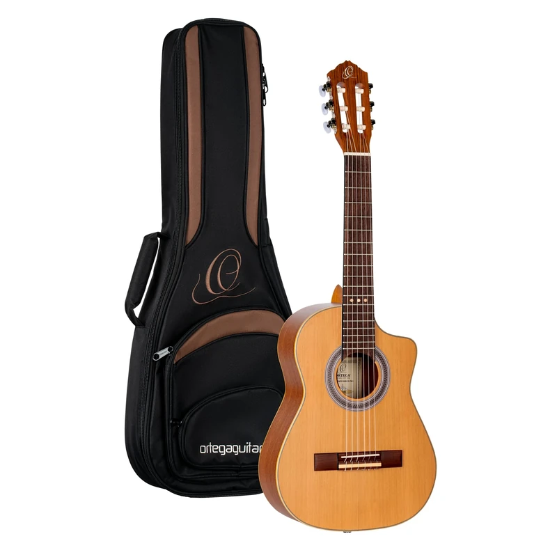 Ortega Guitars Requinto Guitar Electro-Acoustic – Deep Body – Requinto Series – Including Gig Bag – Solid Engelmann Cedar / Sapele, Natural (RQ39E)