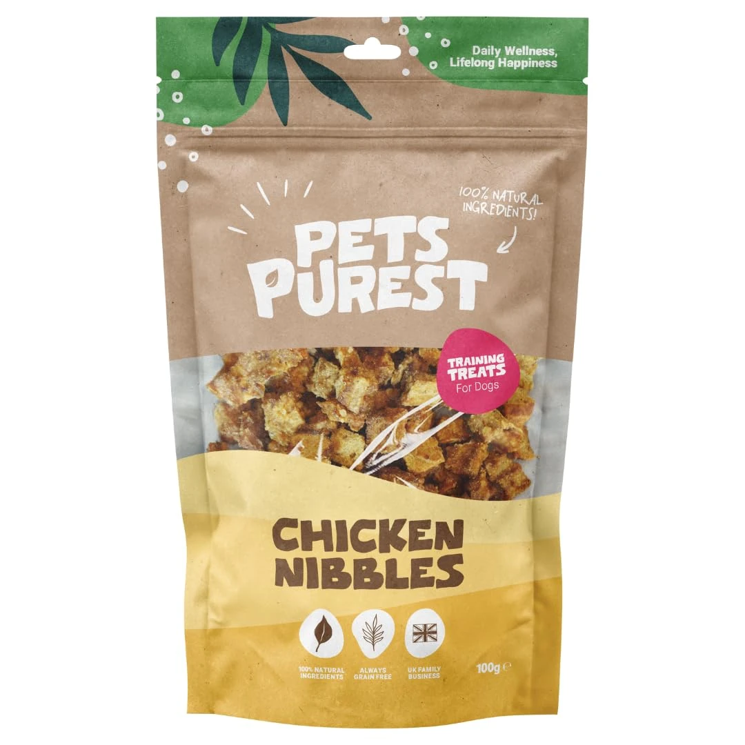 Pets Purest Chicken Nibble Dog Treats, Air-Dried Dog Training Treats - 100% Natural, Grain Free, Low Fat, Raw Dog Treats for Puppy, Adult & Senior - 100g