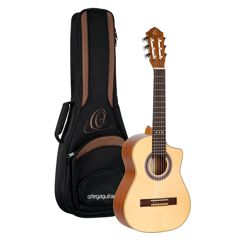 Ortega Guitars Requinto Classical Guitar – Deep Body – Requinto Series – Including Gig Bag – Solid Engelmann Spruce / Sapele, Natural (RQ38)