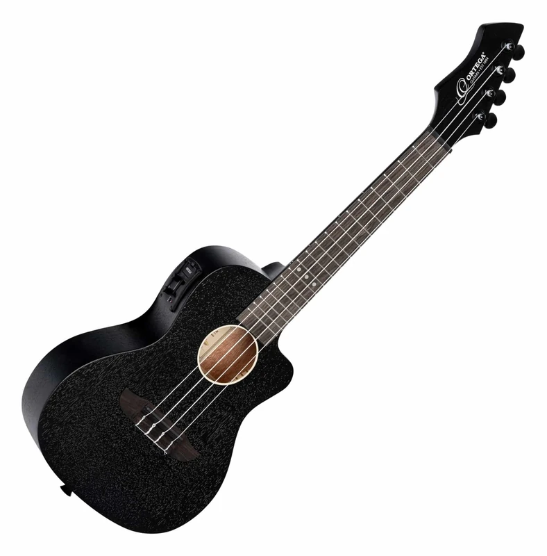 Ortega Guitars Concert Ukulele Electro-Acoustic – Horizon Series – Okoume, Black (RUHZ-CE-SBK)