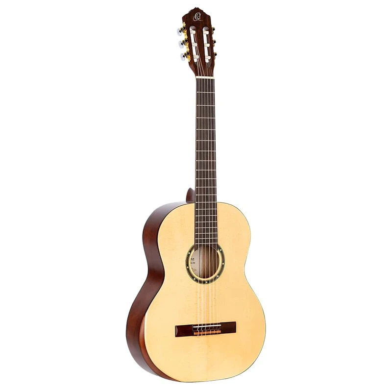 Ortega Guitars 4/4 Classical Guitar – With Armrest – Student Series Pro – Solid Engelmann Spruce, Catalpa, Natural (R55DLX)