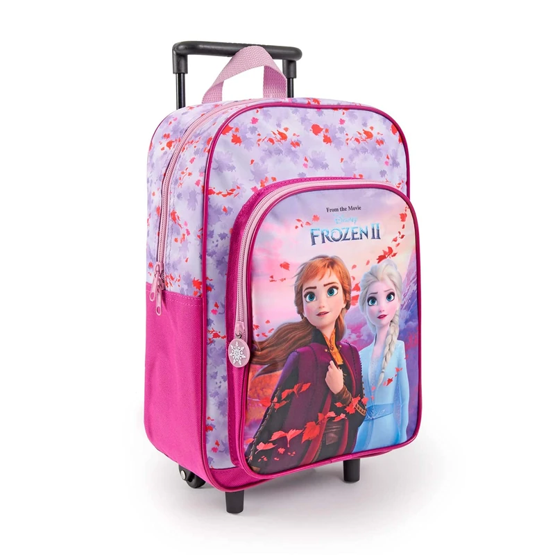 PERLETTI Disney Frozen 2 Carry On Backpack for Little Girls with Pocket - Kids Rucksack with Wheels for Kindergarten and Travel - Backpack for Children Princesses Anna Elsa Purple Pink - 36x25x12 cm - Image 1