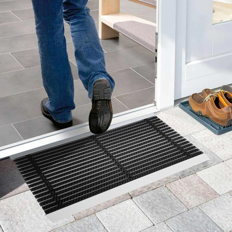 Nicoman BLACK Brush Strip Doormat, Heavy Duty Barrier Dirt-Trapper Aluminium Metal Door Mat