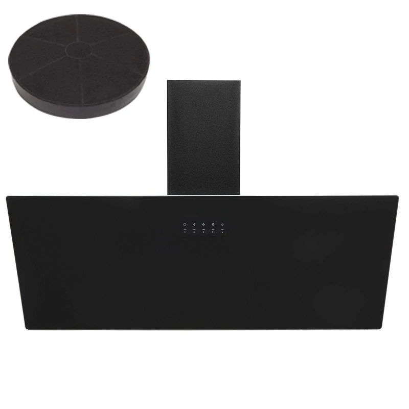 SIA AH90BL 90cm Black Angled Glass Chimney Kitchen Cooker Hood Fan & Filter