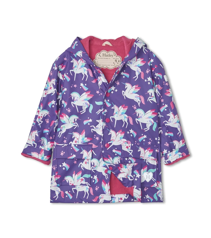 Hatley Girl's Printed Raincoat, Rainbow Winged Unicorns, 3 Years